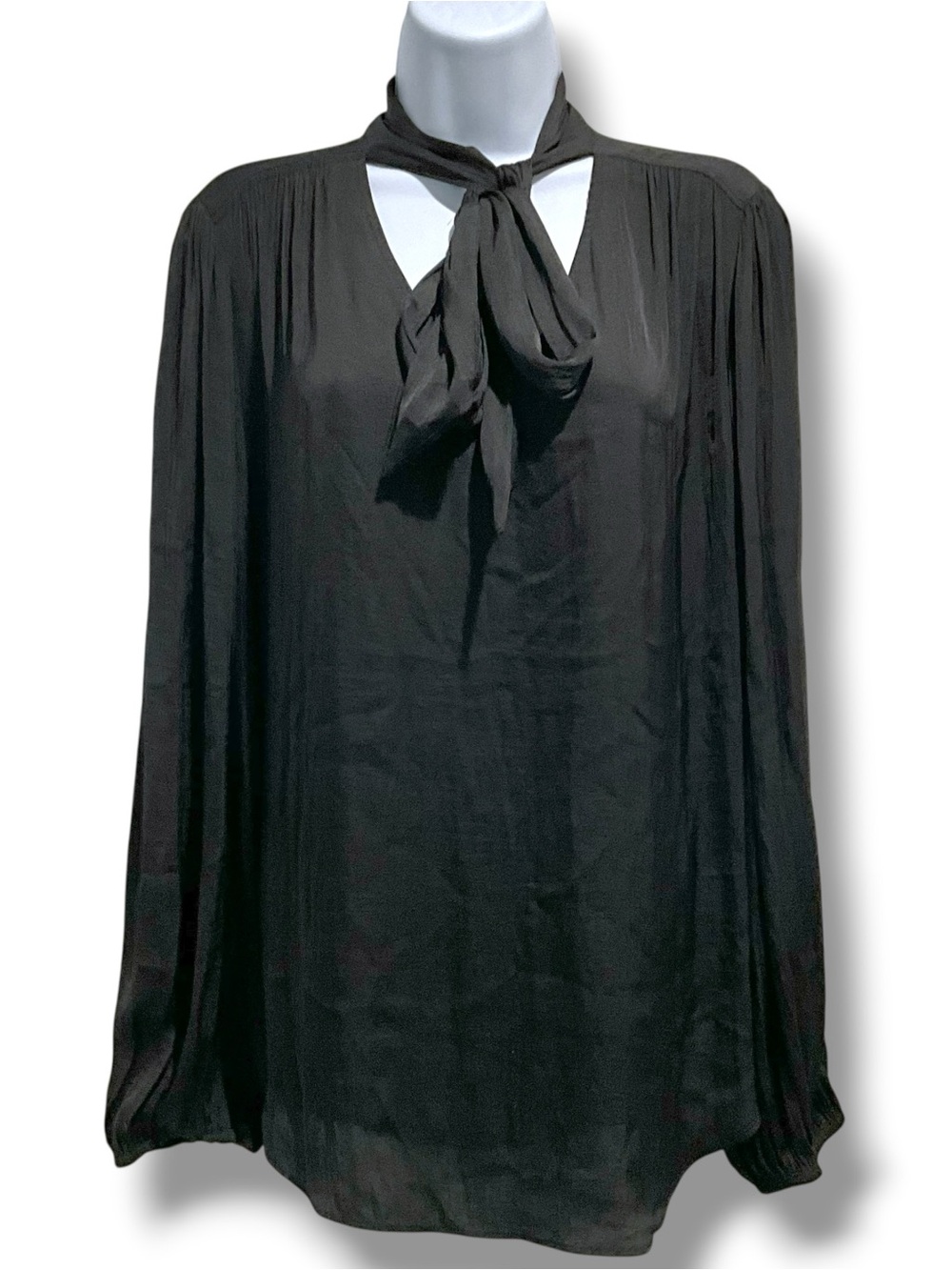 Maison d’Amélie Paris Blouse Sz XL Black Bow Tie Satin